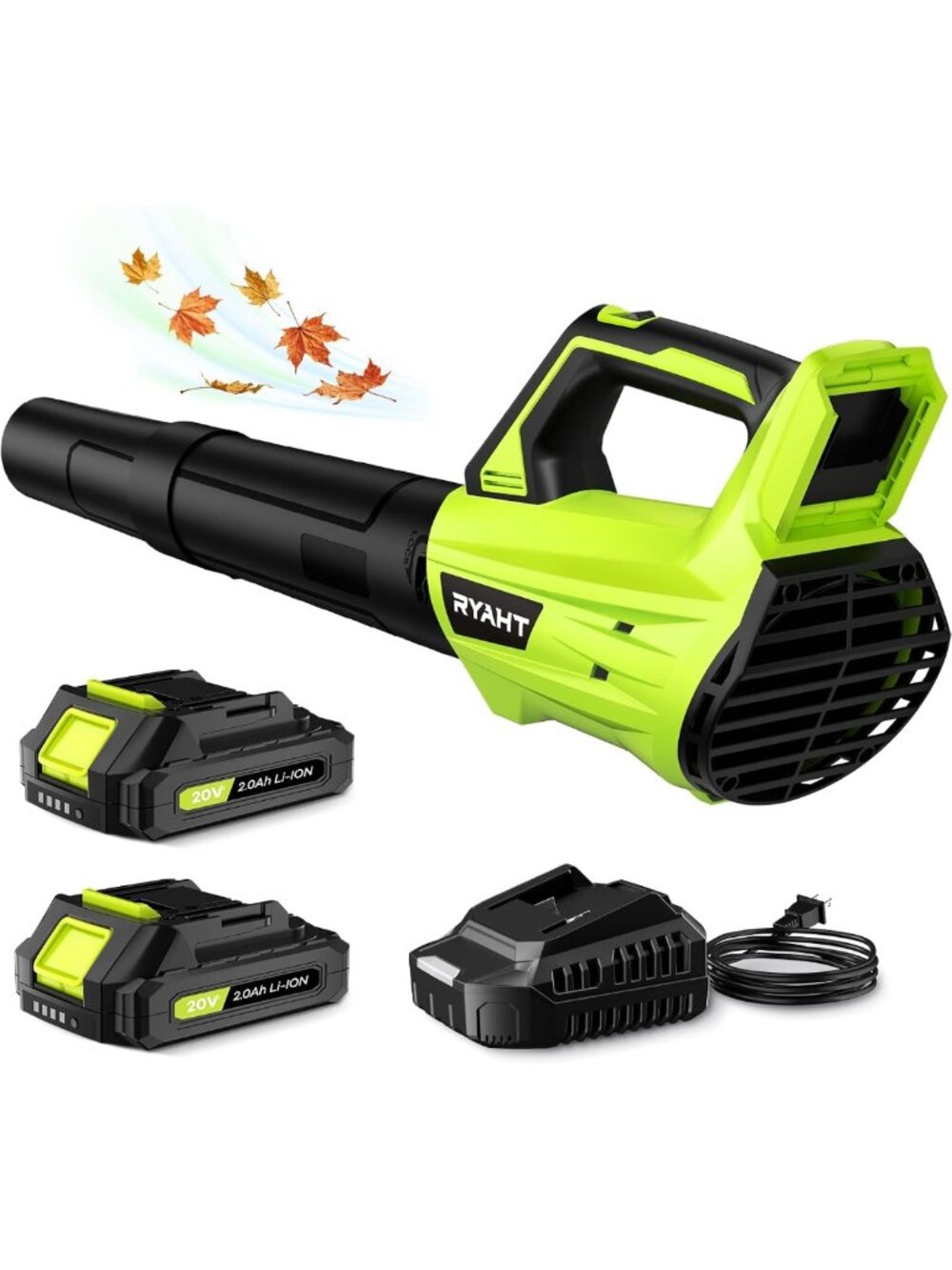 Cordless Leaf Blower with 2 Batteries & Charger - 20V Lightweight, 2 Speed Modes